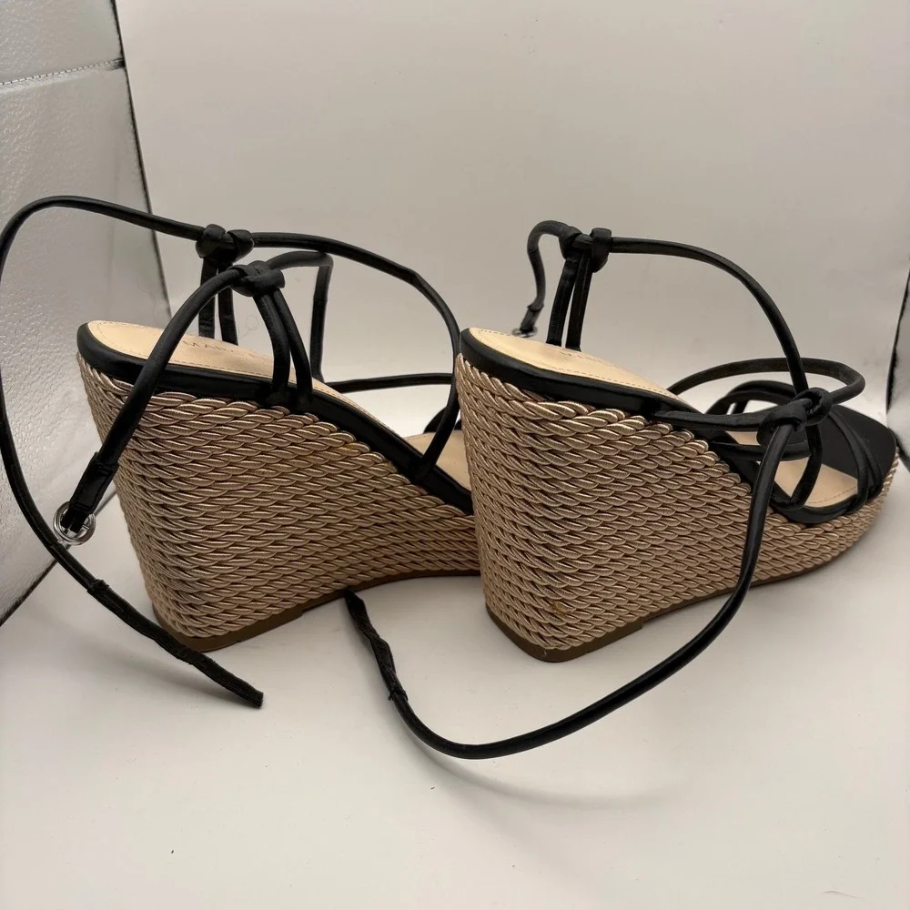 Marc Fisher Black Strappy Woven Rope Wedge Sandals Womens Size 8M MFZASTY